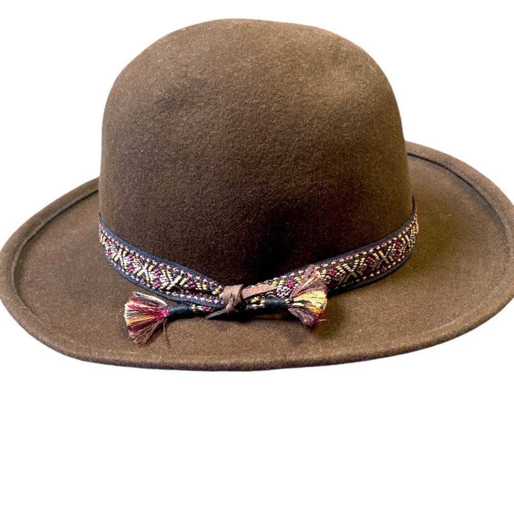 CHOCOLATE BROWN Wool Felt Hat With multicolored Ribbon Band👒 EUC Like New